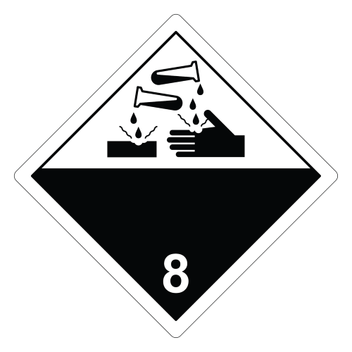 Corrosive 8 hazard labels, white/black