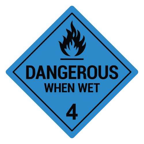 Dangerous When Wet 4 Hazard Labels, Blue