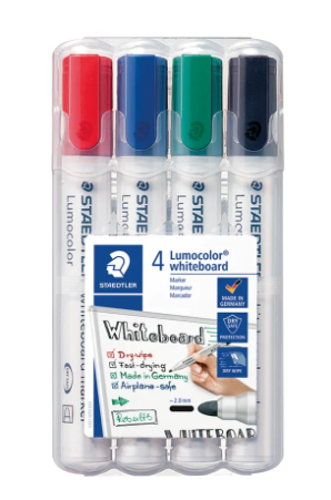 Whiteboard Markers, Mixed Wallet, 4 Colours