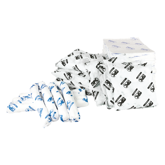 Spill Control Kit, 100 Pads, 8 Pillows, 6 Socks