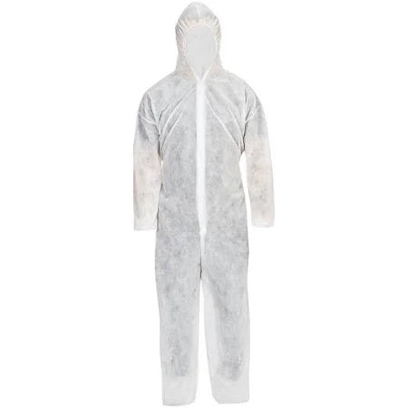 Disposable Overall with Hood, White - L