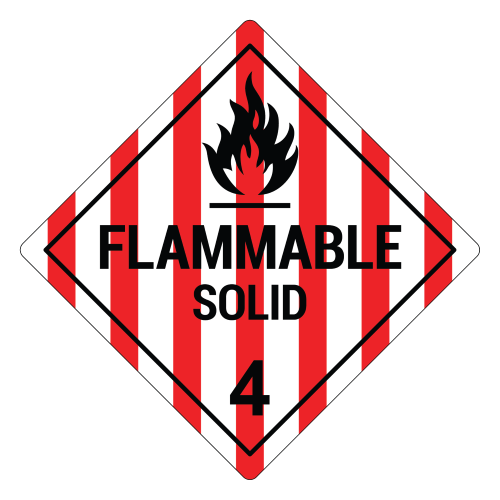 Flammable Solid 4 hazard labels, Red/White