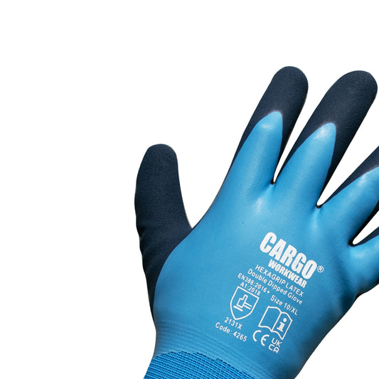 Cargo HexaGrip Latex Double Dipped Glove Blue - L